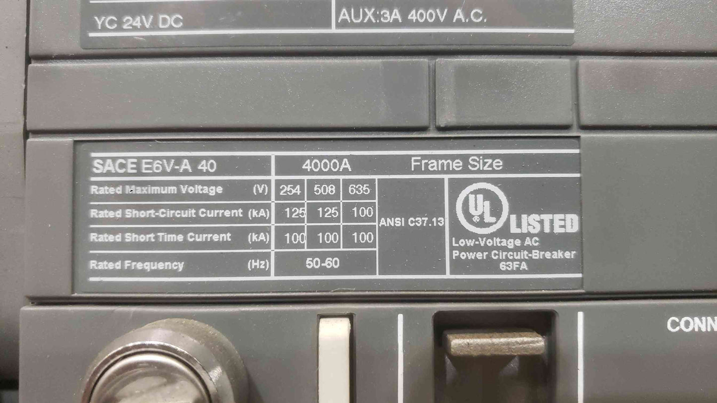 ABB SACE Emax E6V-A 40 4000A Air Circuit Breaker Drawout PR123/P-LSIG Trip Unit