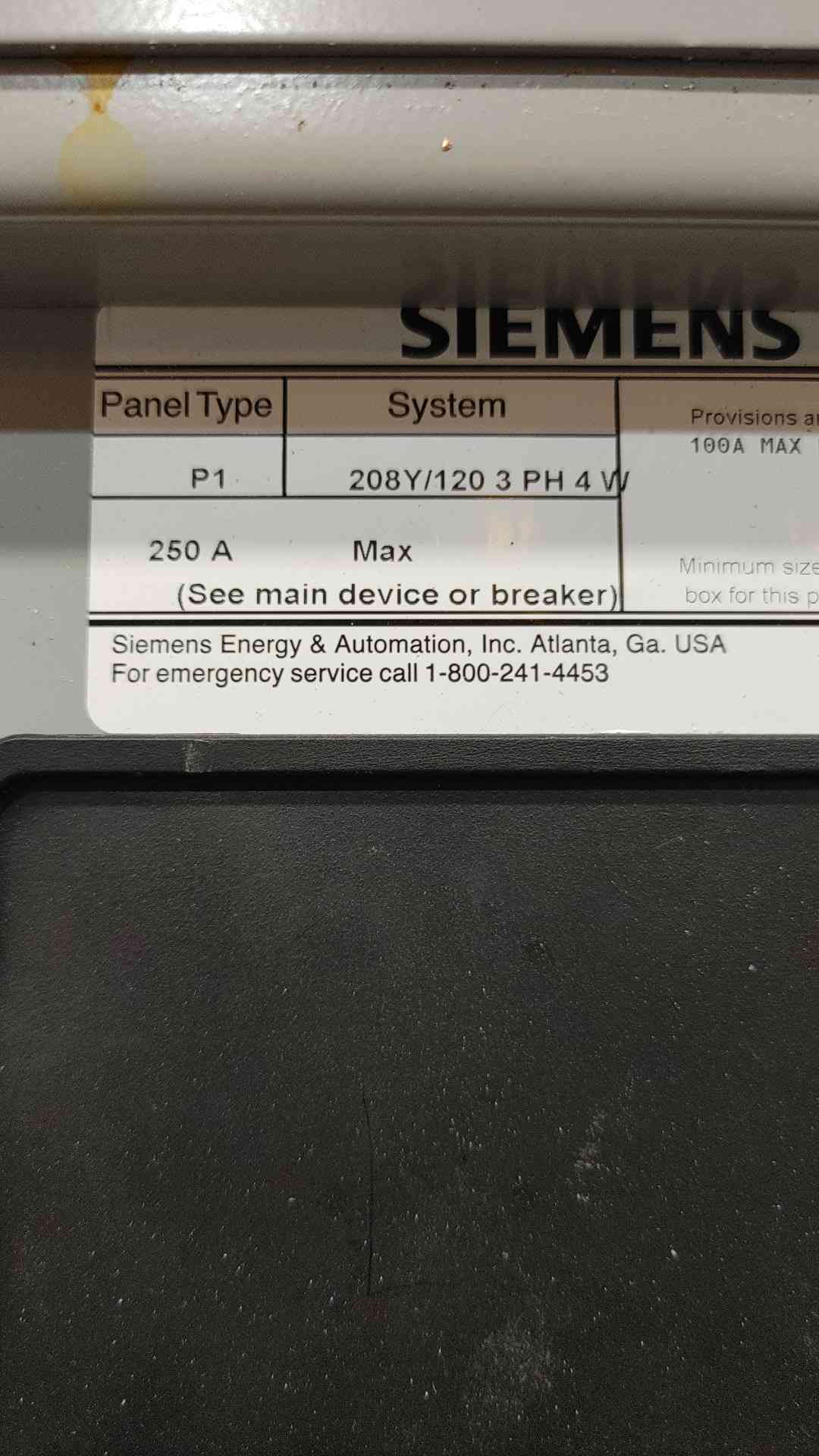 Siemens 250A, 208Y/120V, 3PH, 4W Panelboard (Sku 114138)