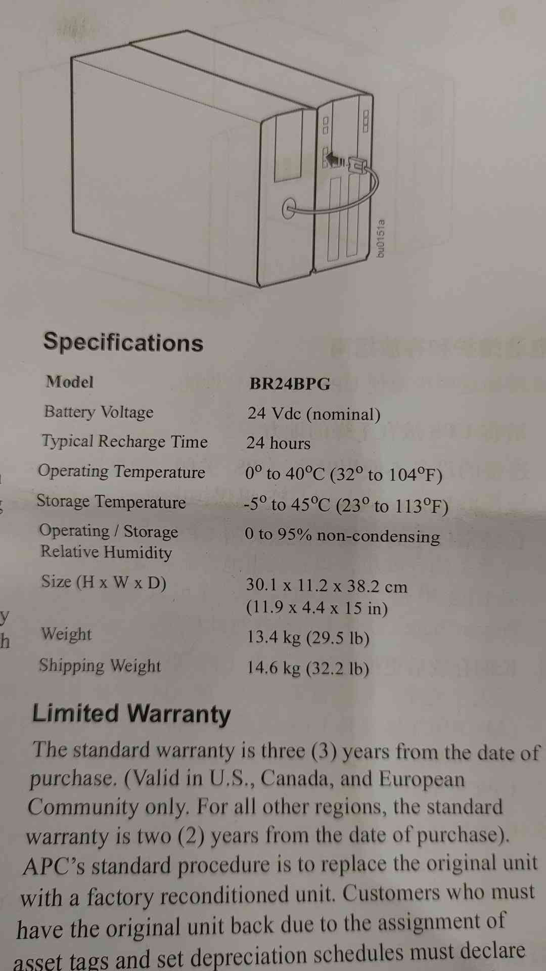 New APC 24V Pro Battery Pack. Model: BR24BPG (Sku 114191)