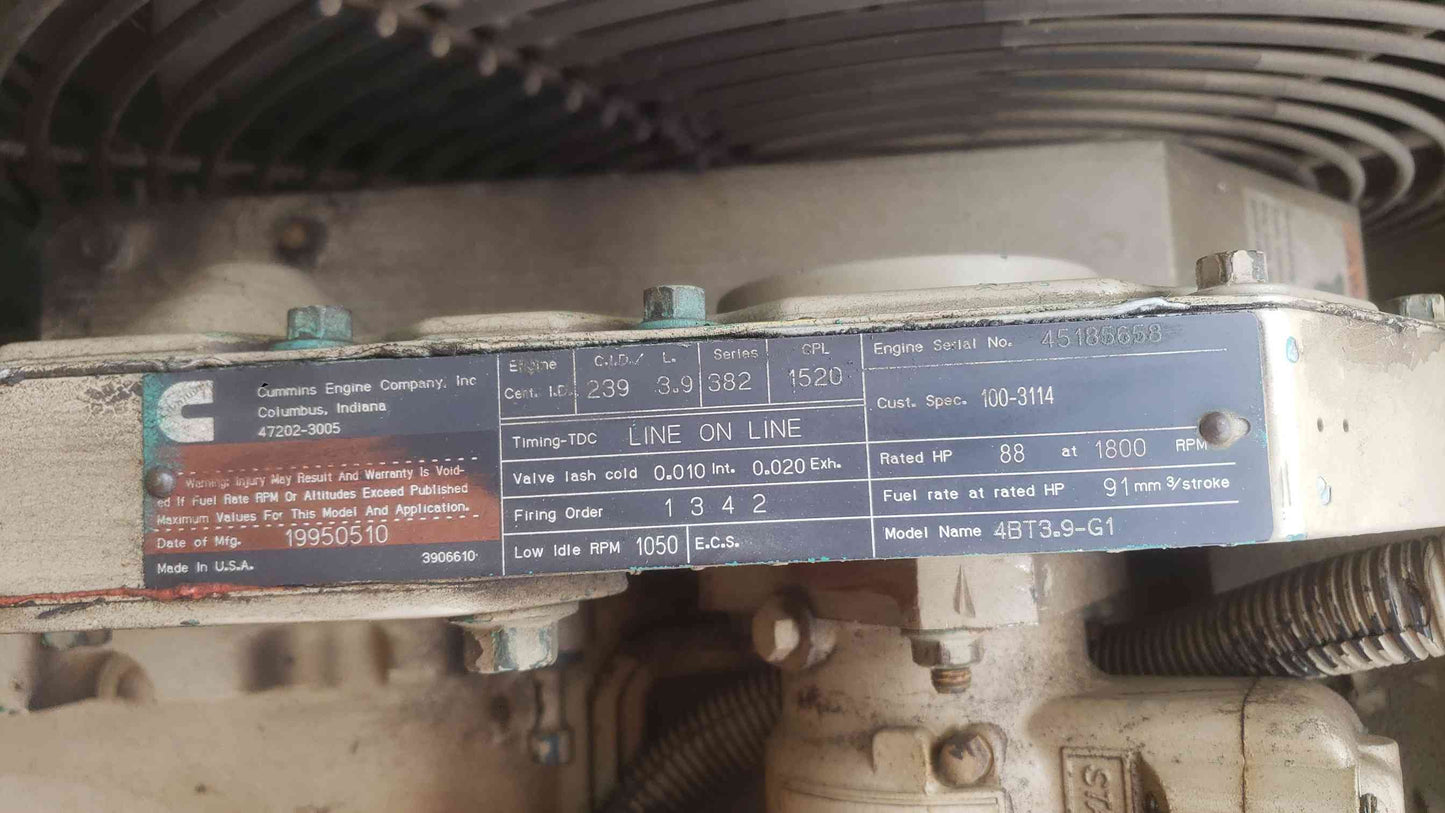 Cummins Onan 50kW Diesel Generator 50DGCA 4BT 3.9L Enclosed 150 Gal Tank 983 Hrs