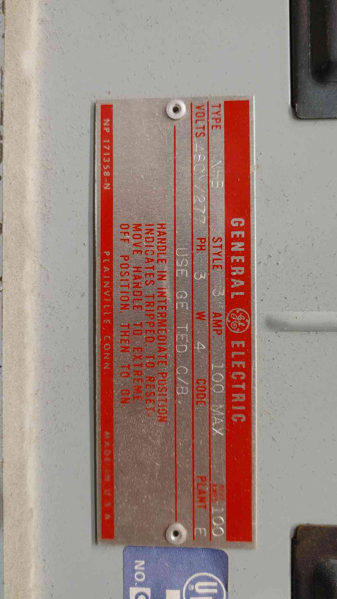 GE Type NHB 100A 480V 3PH Panelboard Enclosure TEY 20A 1P 45A 100A 3P Breakers