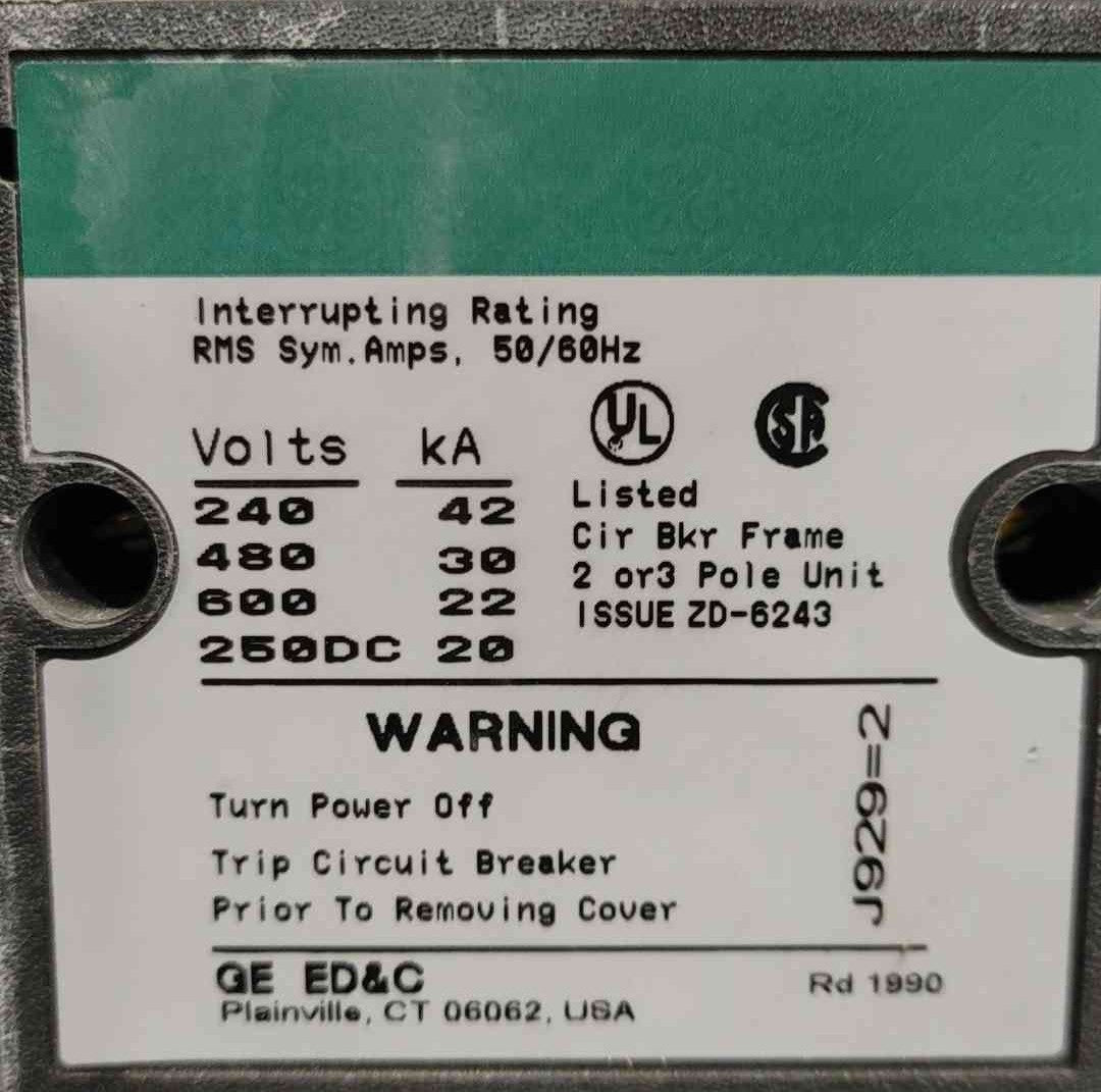 GE TJK436F000 400 Amp 3 Pole 600V Circuit Breaker TJK436400 Enclosed UPS Feed