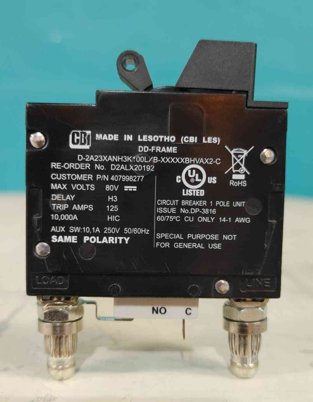 (New) CBI 100A DC Bullet Circuit Breaker D2ALX20192 80V 407998277 Telecom BDFB PDU