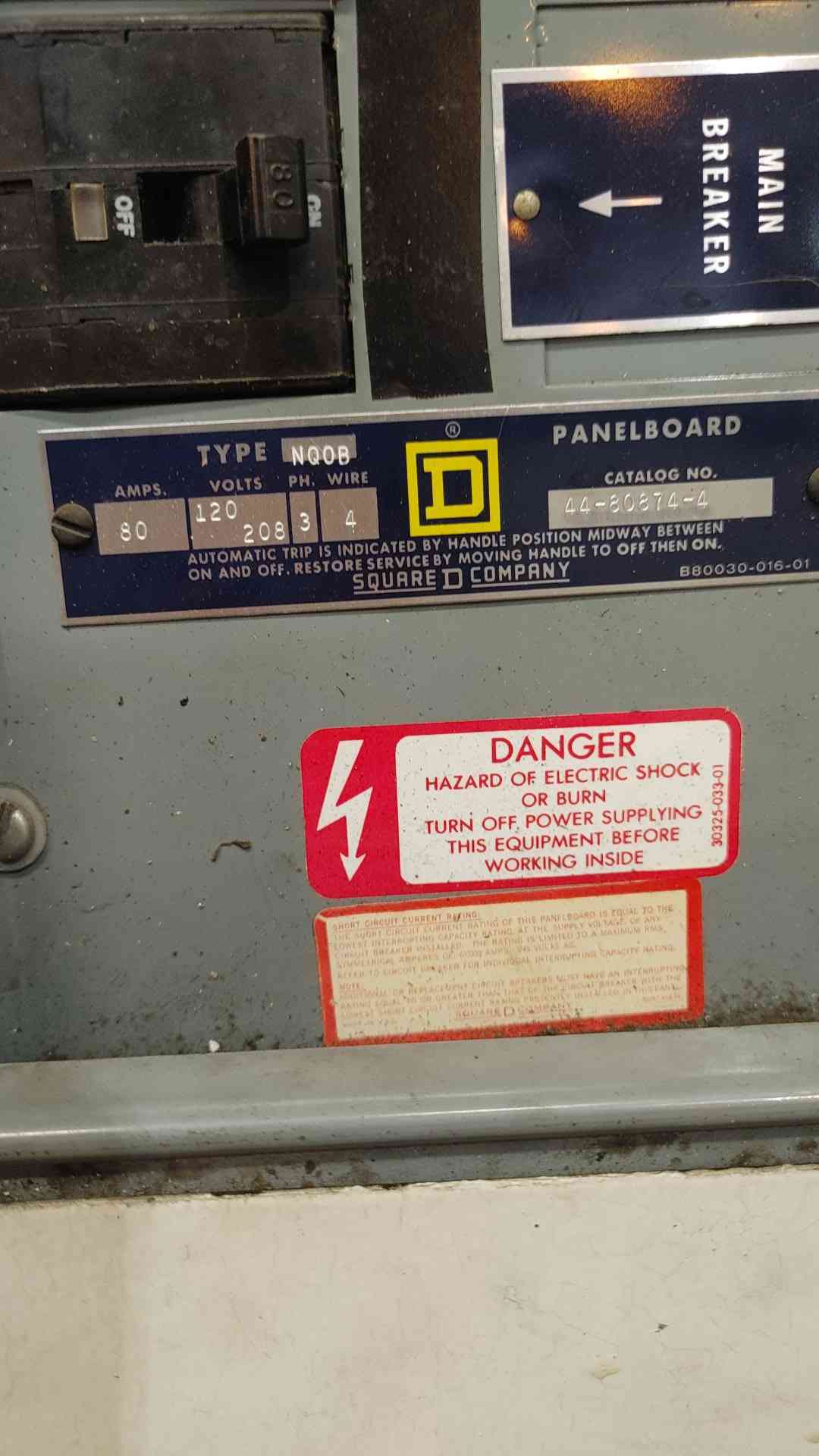 Square D NQOB Panelboard 120/208V 3PH 80A Main Breaker Panel Enclosure Loaded