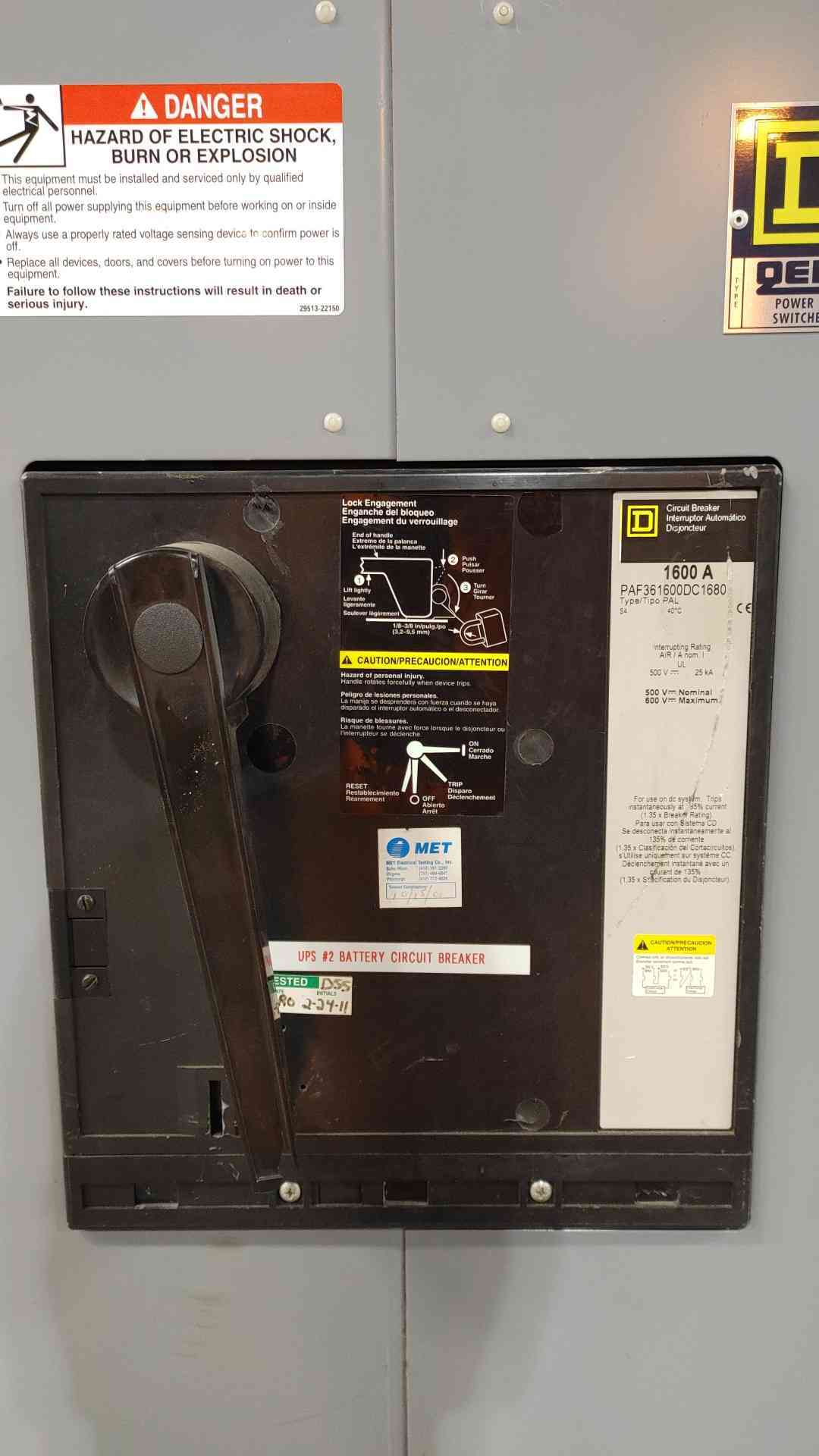 Square D QED-2 Power-Style Switchboard 1600A 500VDC Single Section PAF Breaker