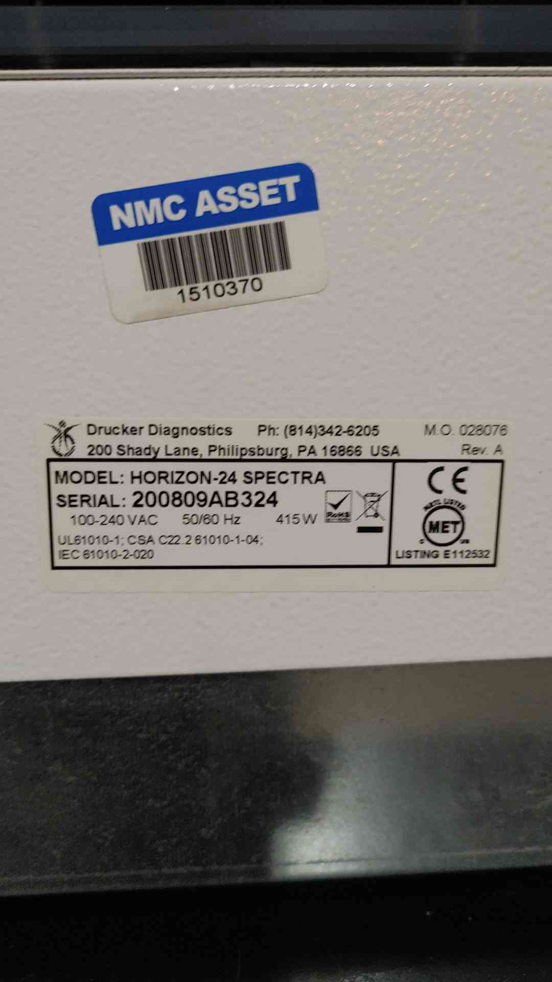 Drucker Horizon 24 Spectra Benchtop Lab Centrifuge 24-Tube Cap 100-240V 200809AB324