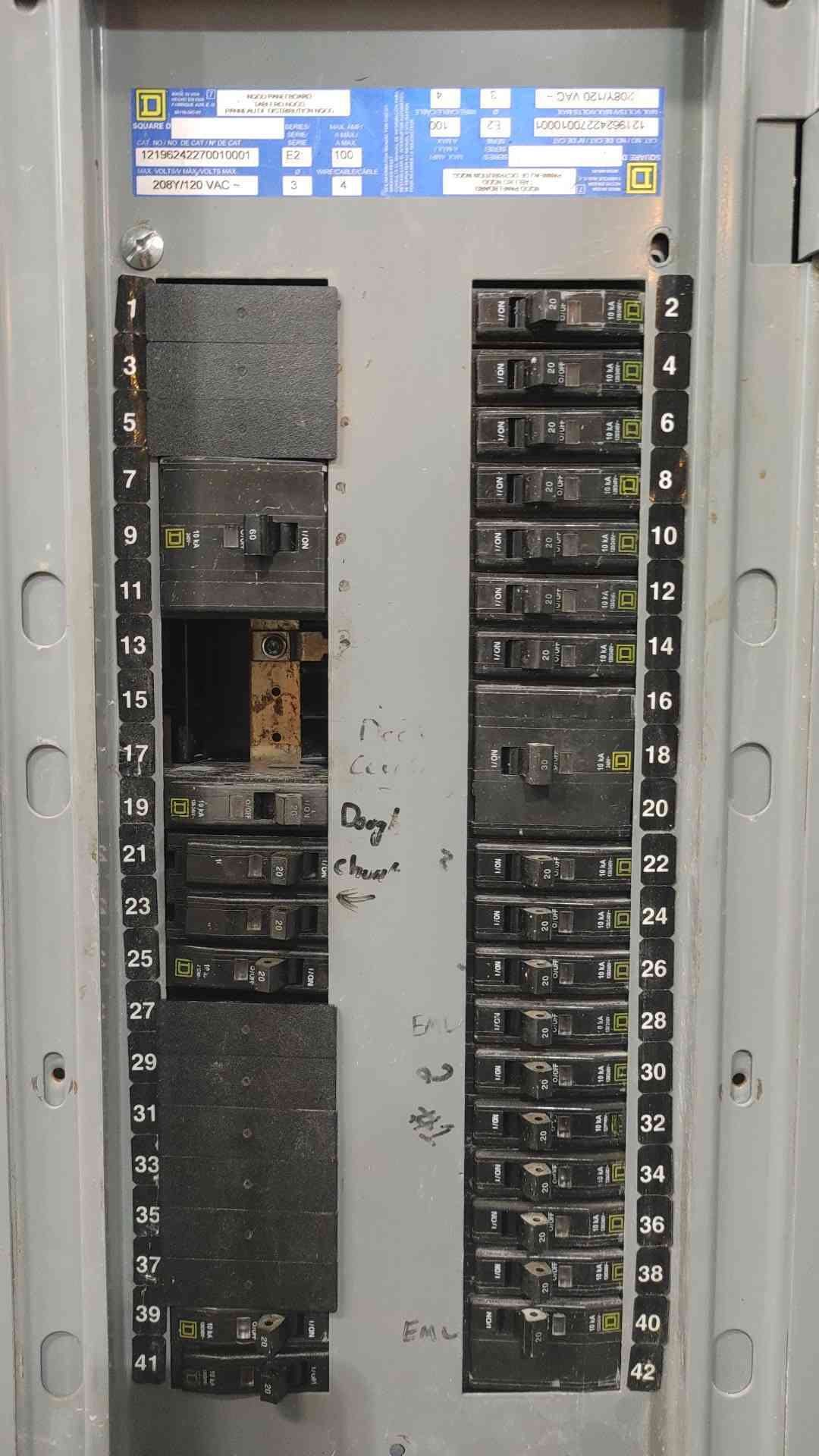 Square D NQ 42 Space Panelboard 100A 208Y/120V Loaded W 25 QO Breakers 60A 30A