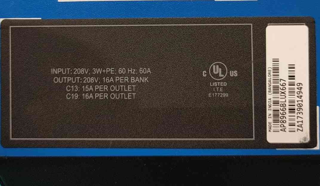 APC AP8966 Switched Rack PDU 17.2kW 208V 3-Phase ZeroU IEC 60309 Blue AP8966BLU