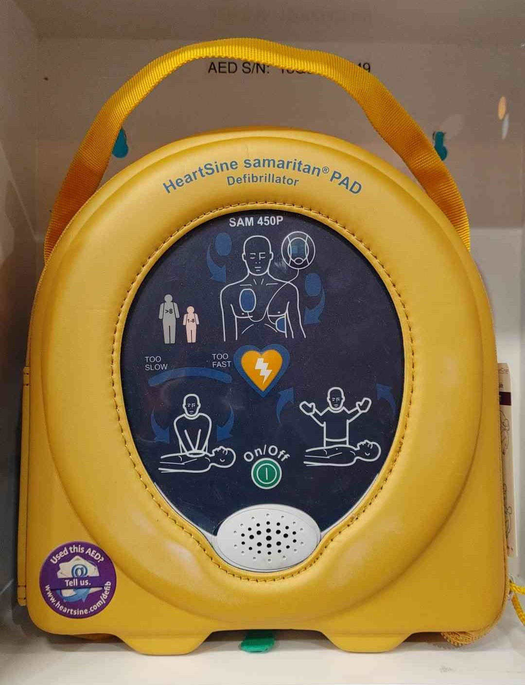 HeartSine Samaritan PAD 450P AED Defibrillator SAM450P w/ Wall Cabinet 2027 EXP