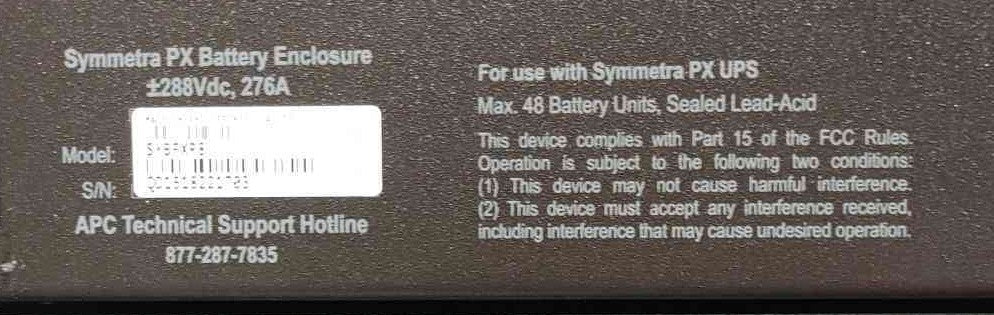 APC Symmetra PX Battery Enclosure ±288Vdc, 276A (Sku:116422)
