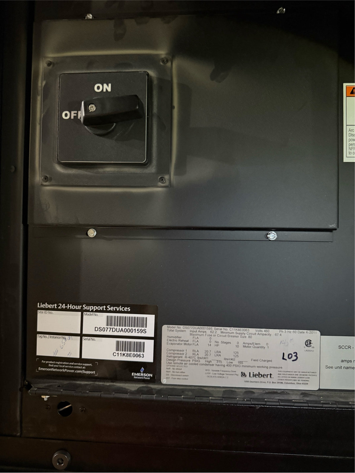 22 Ton Liebert CRAC DS077D R407C 480V 3PH AC '11 (SKU: 110353)