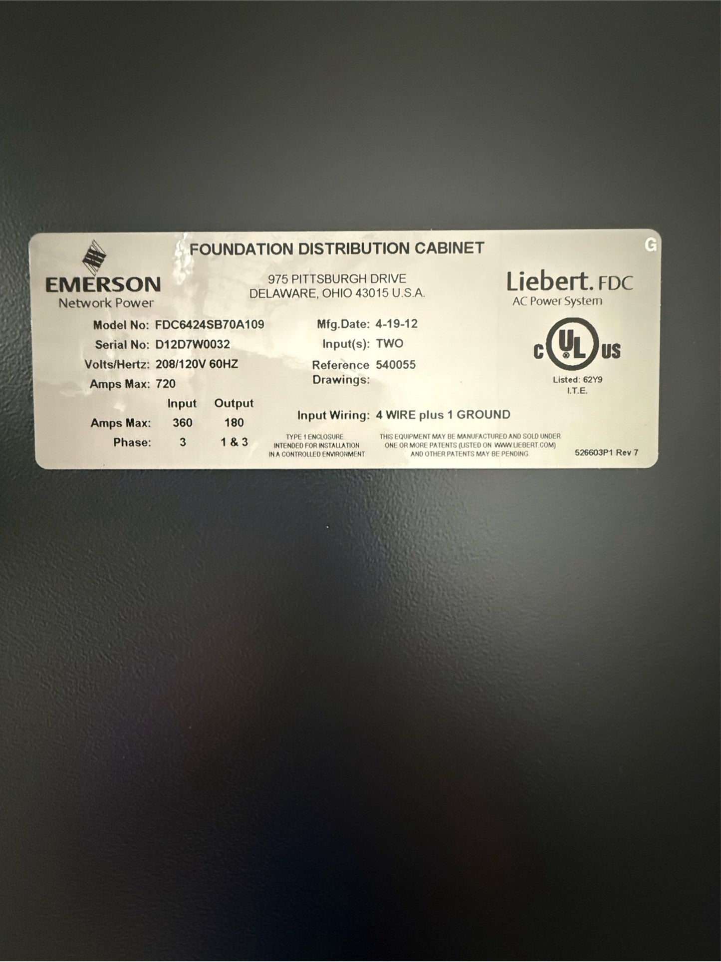 Emerson RPP 720A 208/120v 60hz FDC6424SB70A109 2012(SKU: 111054)