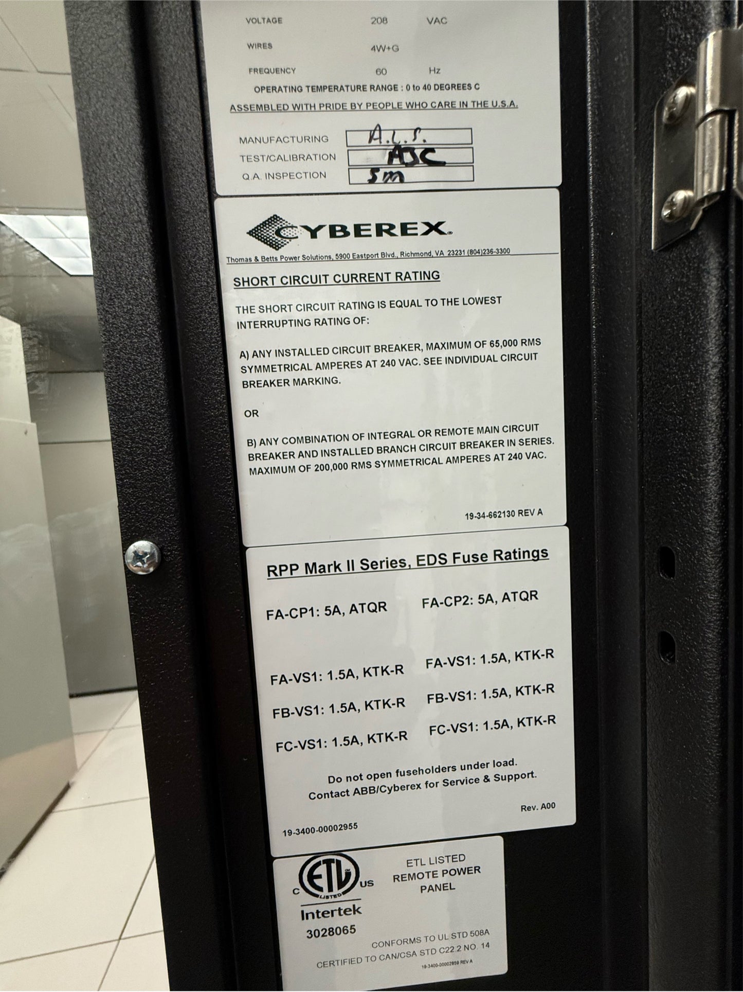 ABB Cyberex RPP Mark II 225A 208 VAC 60hz 2015(SKU: 111065)