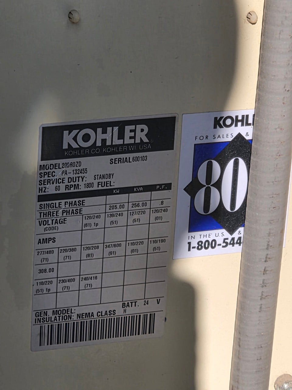 Kohler 200ROZD 205kW Diesel Generator 480V 208V 24V Enclosed Sub Base Tank 205kW