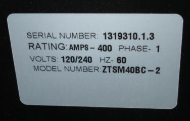 Zenith ZTSM40BC-2 Automatic Transfer Switch 400A 120/240V 1PH NEMA 1 ATS New Surplus