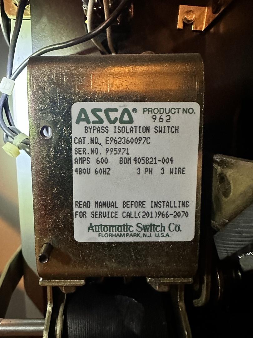 ASCO 600A Series 900 Bypass Isolation Transfer Switch ATS(S6LLST7401)