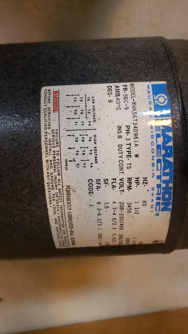 1 1/2 HP Marathon Electric Motor w/ Ingersoll Rand Pump WVK56T34D961A(S6LLST8443)