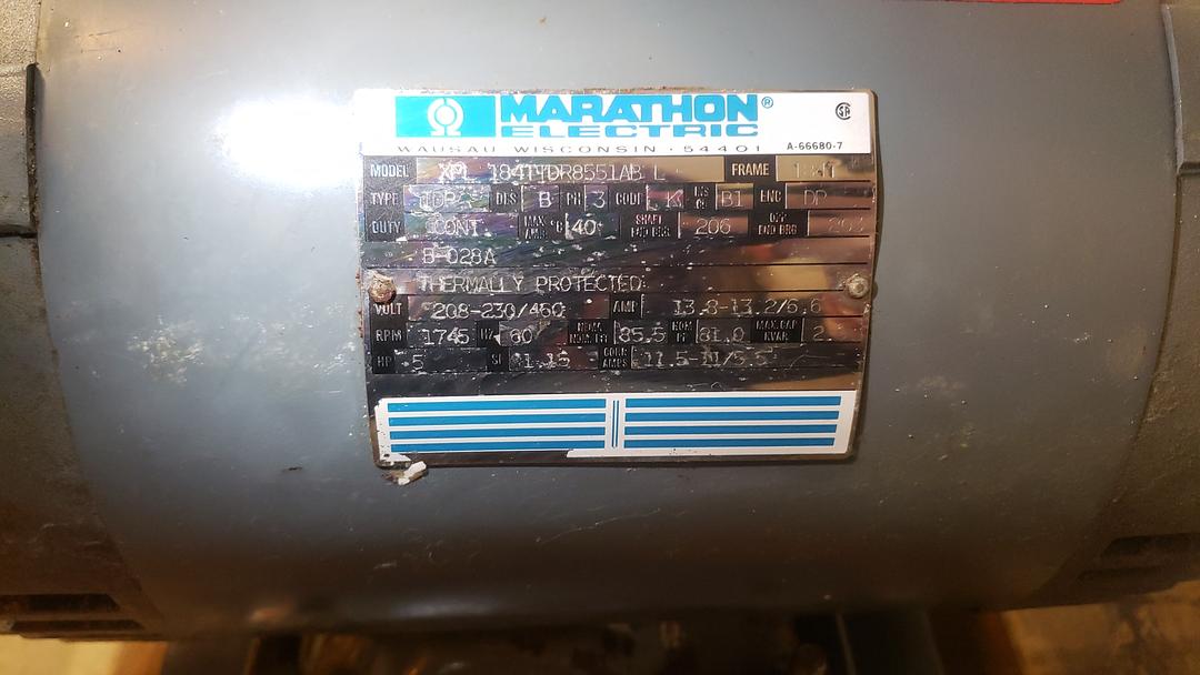 Marathon Electric 5HP Motor 208(S6LLST7396)