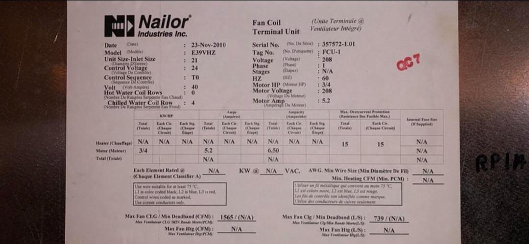 Nailor E39VHZ Fan Coil Terminal Unit '10(S6LLST3546)
