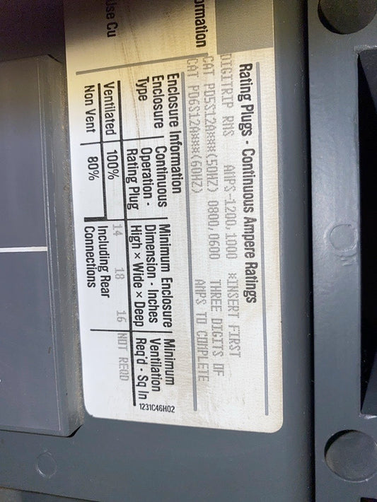 WESTINGHOUSE SPB 65 1200A PowR Breaker Digitrip RMS(S6LLST1569)