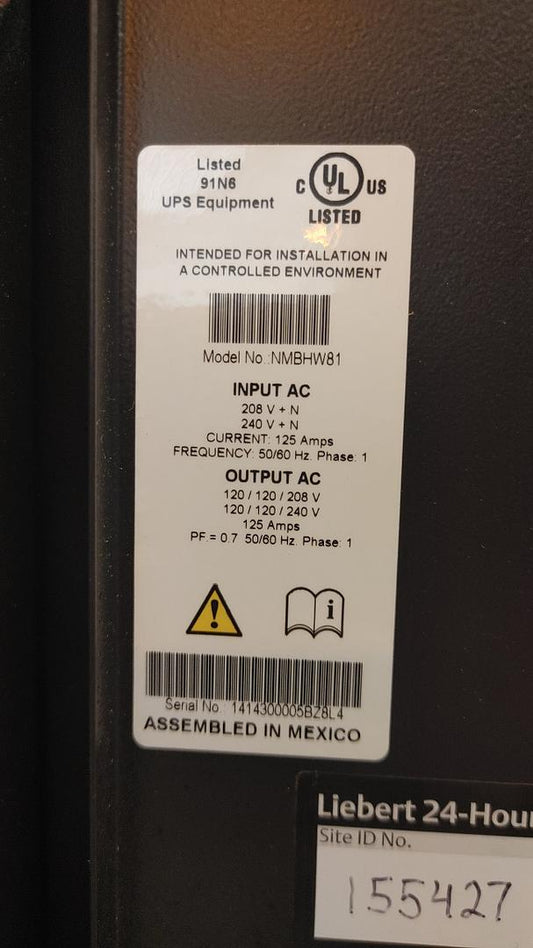 Liebert 125A Bypass Switch NMBHW81(S6LLST11563)
