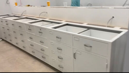 Freshly Painted (outside/inside) Lab Furniture Overheads & Benches (LINEAR FOOT)(100378)
