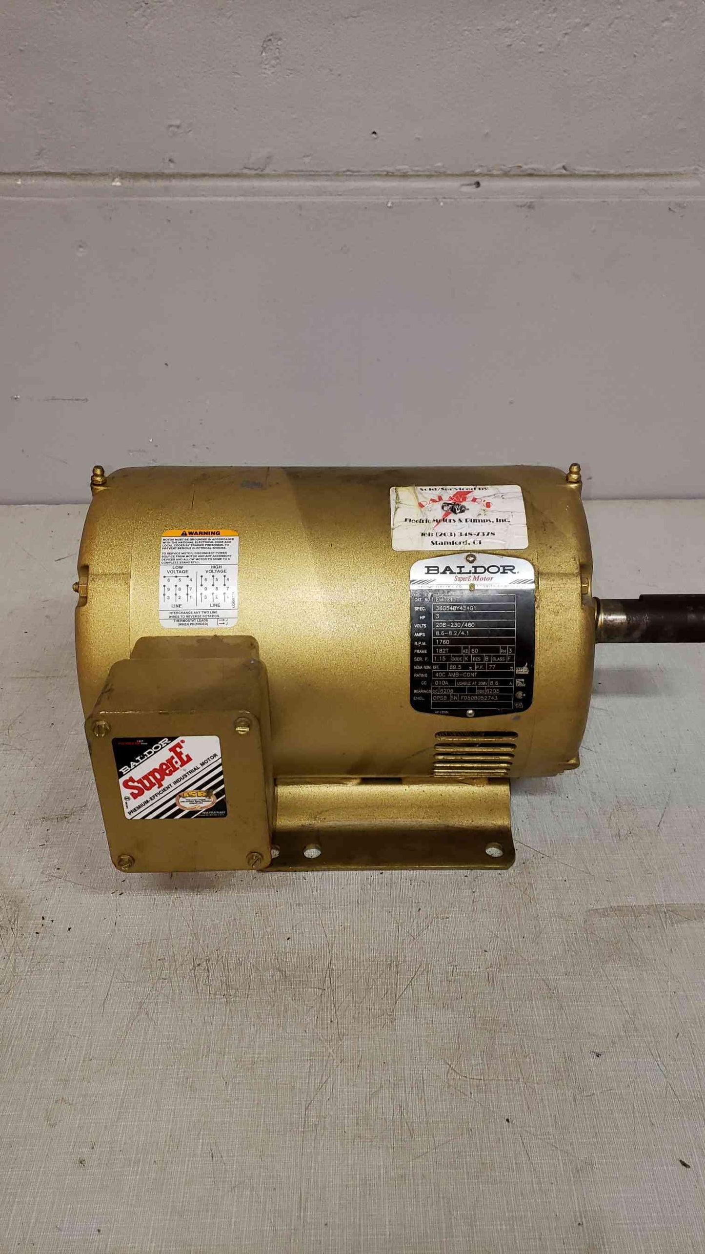 Baldor 230/460 3 Phase 3HP Motor EM3211T (SKU: 1891AA)