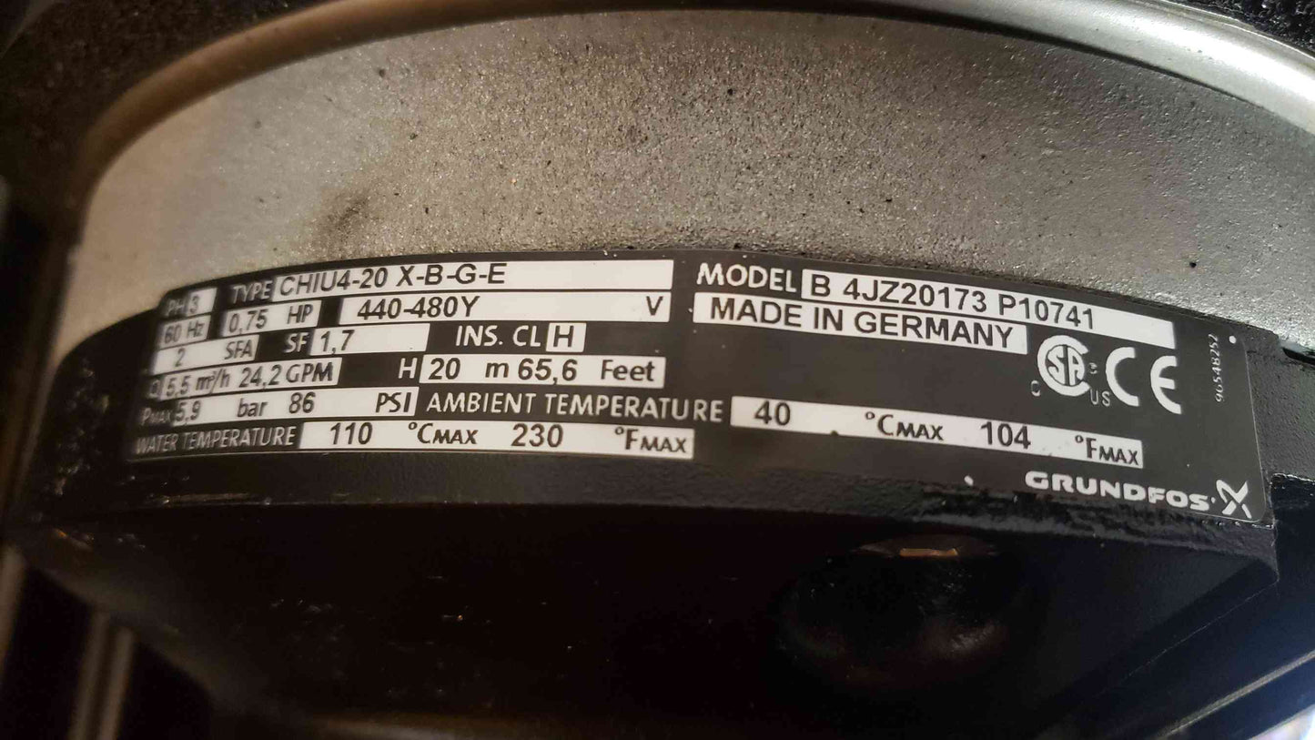 GRUNDFOS .75HP Pump 480V B 4JZ20173 P10741 (SKU: 2405AA)(2405AA)
