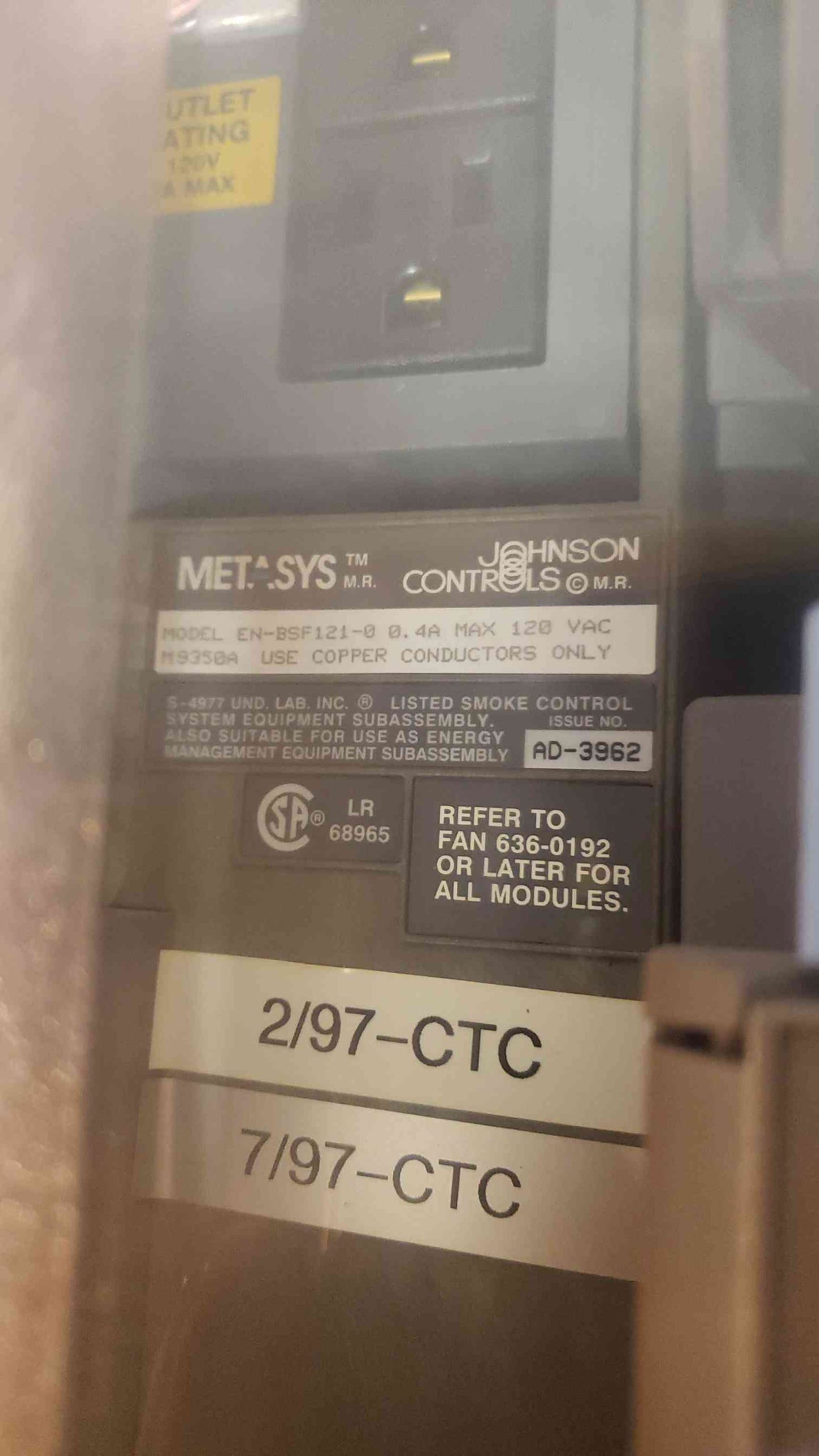 Johnson Controls METASYS EN-BSF121-0 NCM200 AD3884 AD6291 (SKU: 13304)(S6LLST13304)