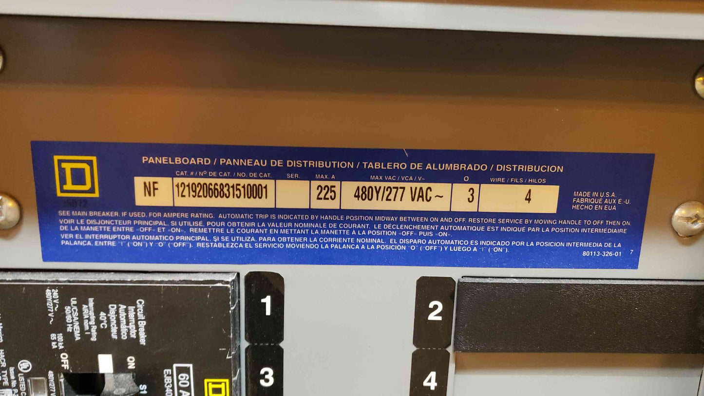 Square D 225A NF 480V / 277V Panelboard NC38SHR 2x 3 Pole EJB EGB (SKU: 4015AA)(4015AA)