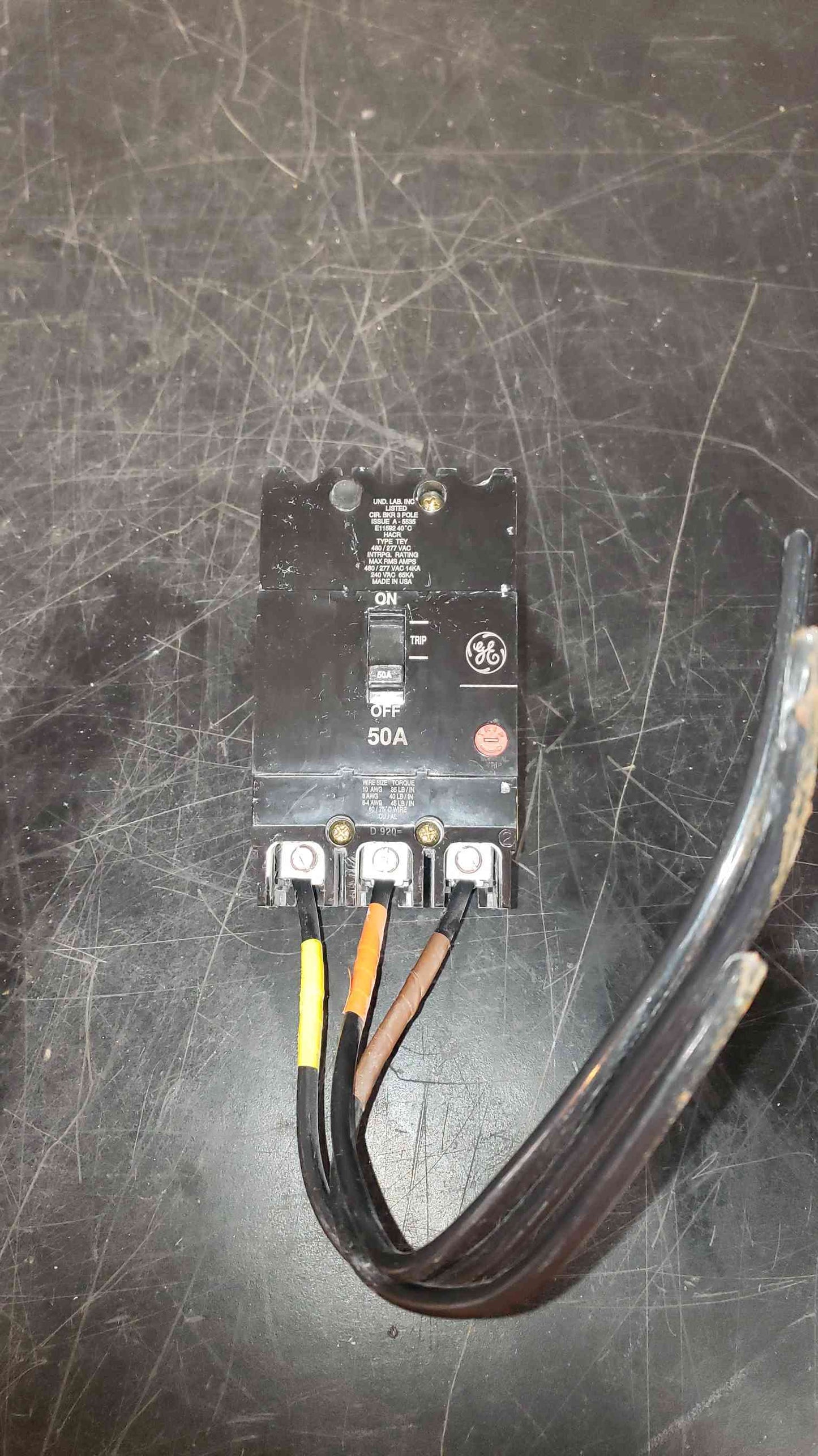 50A GE 3 Pole Circuit Breaker A5535 E11592 480/277Under 100A
