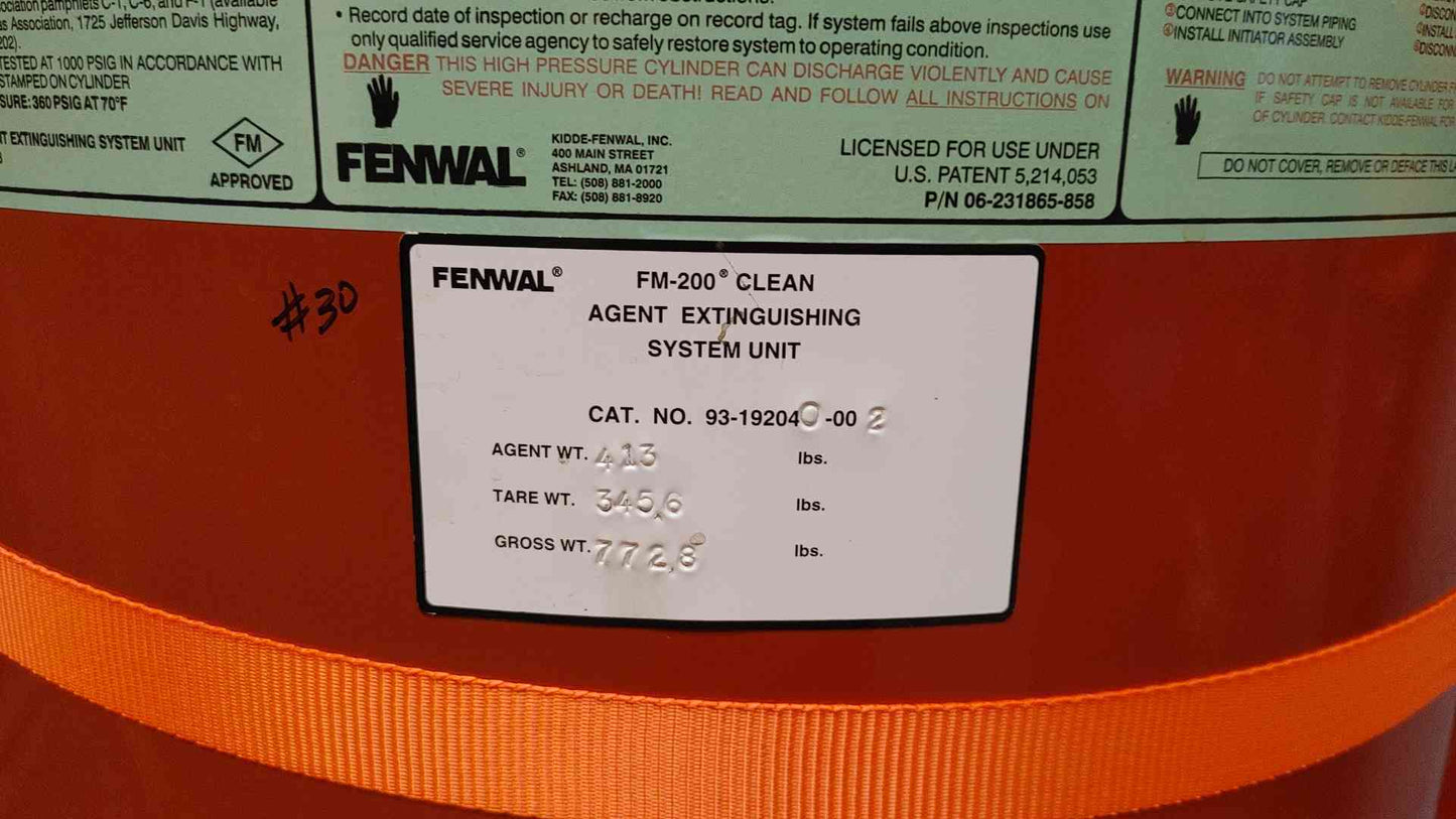 Fenwal Fire Suppression System 413 Lbs FM-200 Agent(103934)