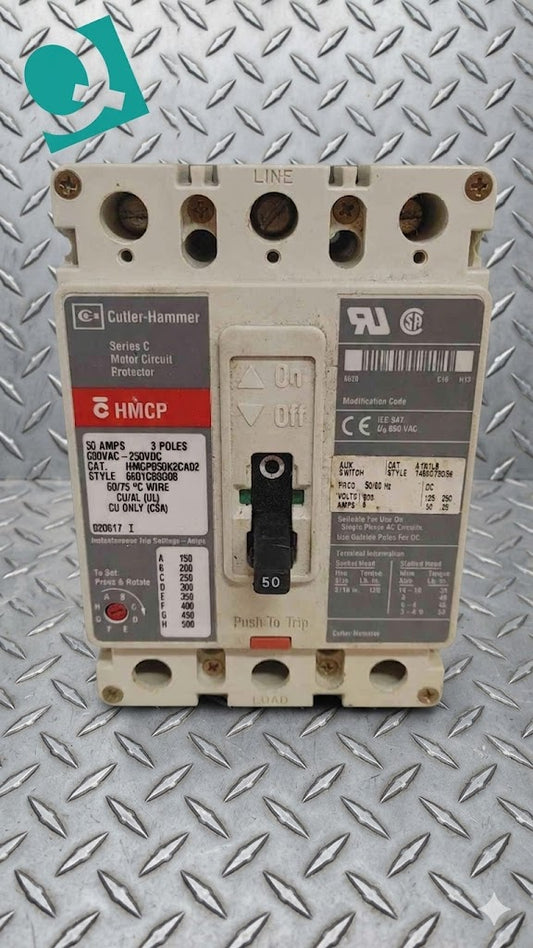 Cutler-Hammer Series C Motor Circuit Protector 50A 3 POLE 600V HMCP050K2CA02 (SKU: 110224)