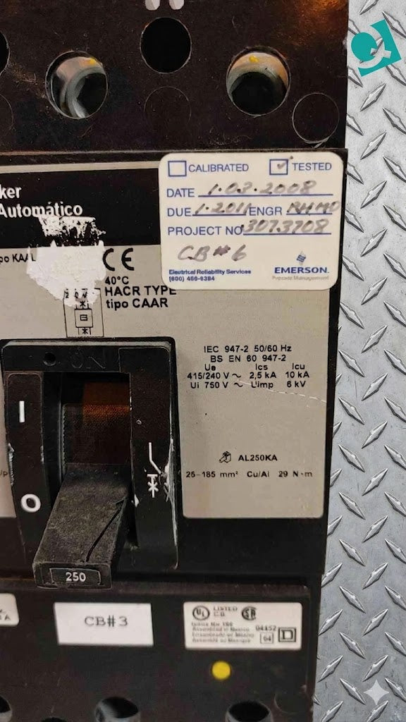 Square D 250A 3 Pole Circuit Breaker 600V 250V 22KA KAL362501027(104645)