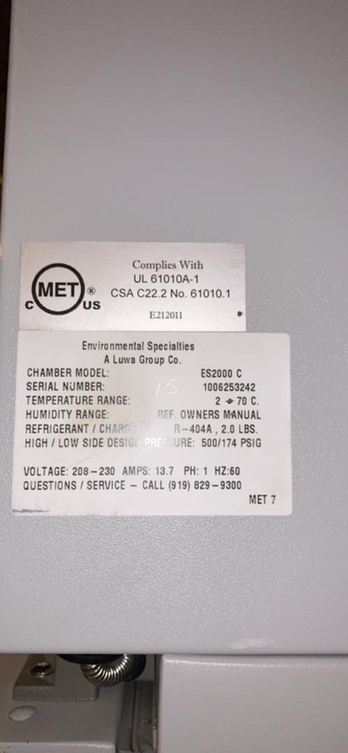 Bahnson Environment Specialties Refrigerator ES2000 C Temp Chamber