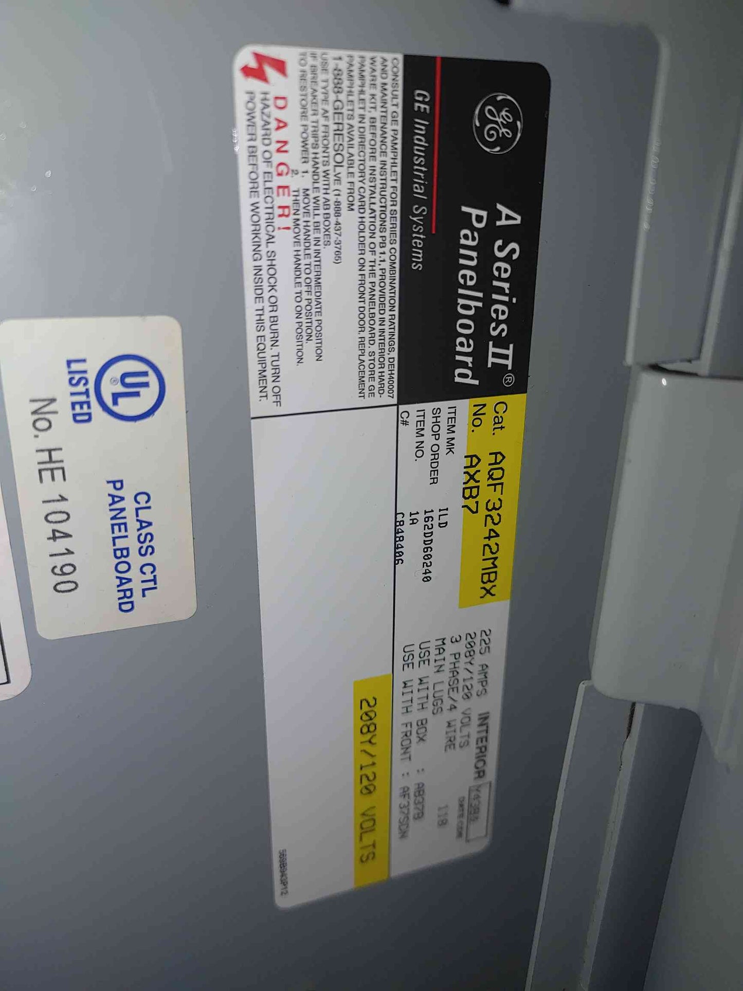 GE A Series Panelboard AF37SD 225A 208v (SKU: 112479)