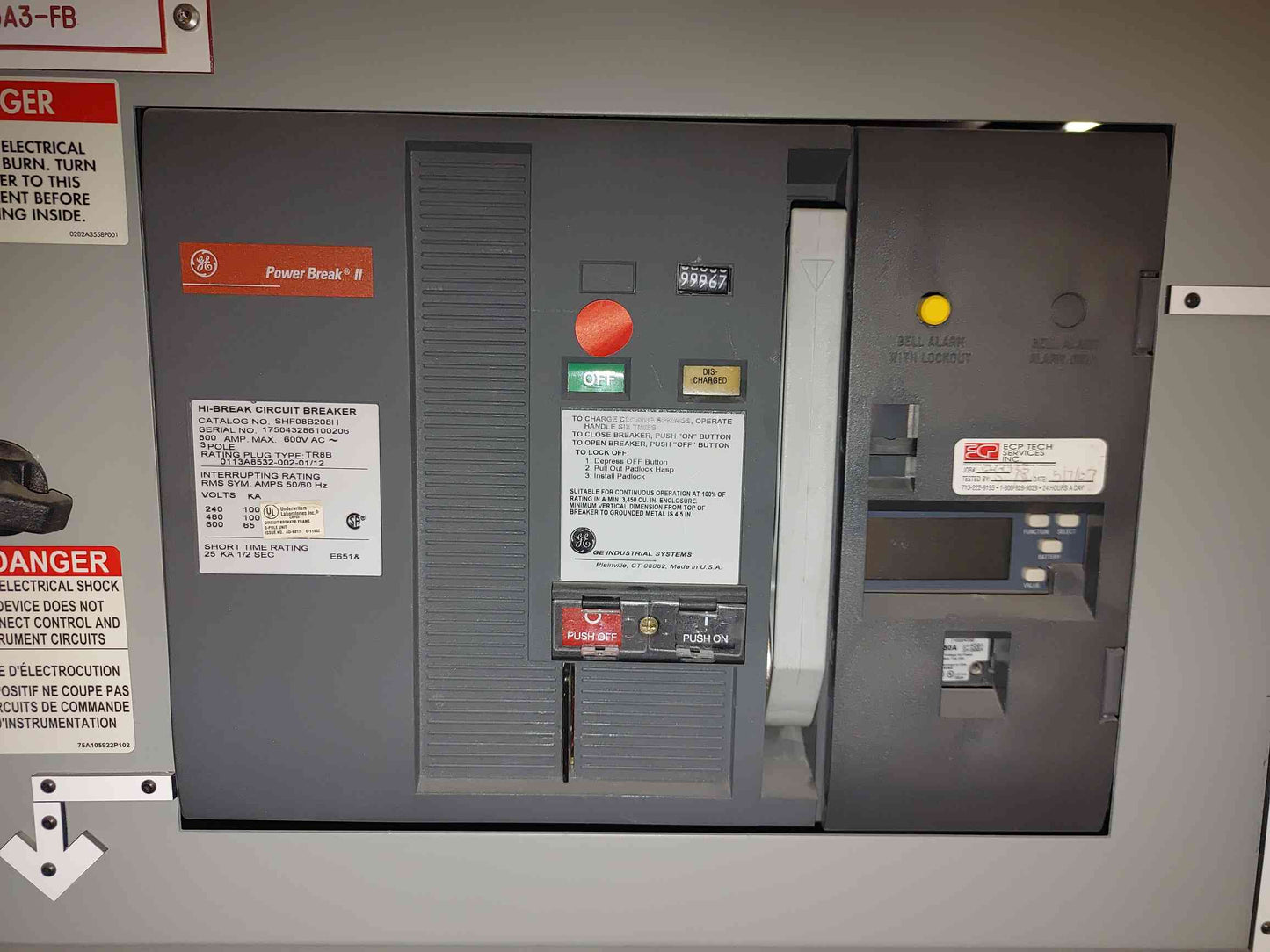 GE Power Break II Switchboard 5x 800A SHF08B208H Breakers 480V Hi-Break 3P (112943)