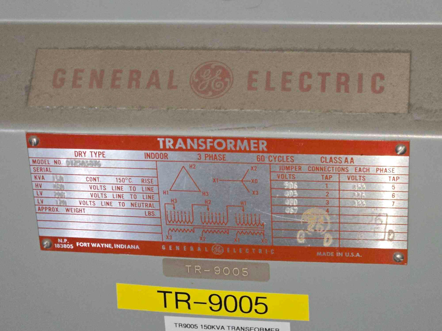 150KVA GE 9T23A3876 480v x 208/120vDry Type Transformer 3Ph 60 Cycles class AA (SKU: 112734)