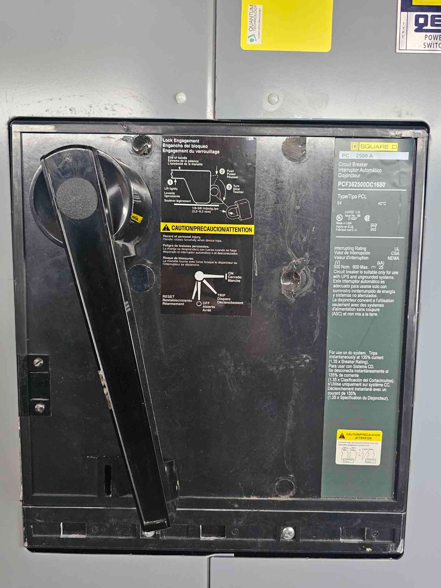 Square D QED 2500A 500V DC Switchboard Disconnect PCF362500DC1680 Type PCL Panel