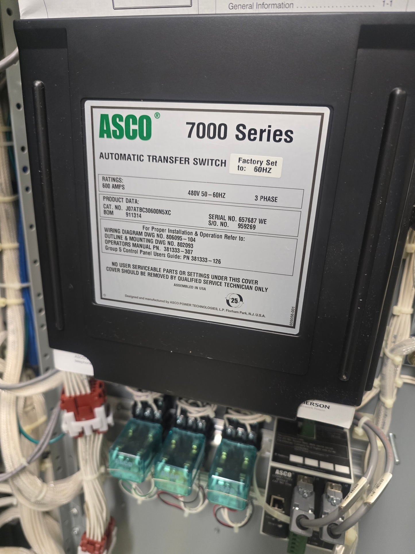 ASCO 7000 Series 600 Amp 480V Bypass Isolation Automatic Transfer Switch ATS