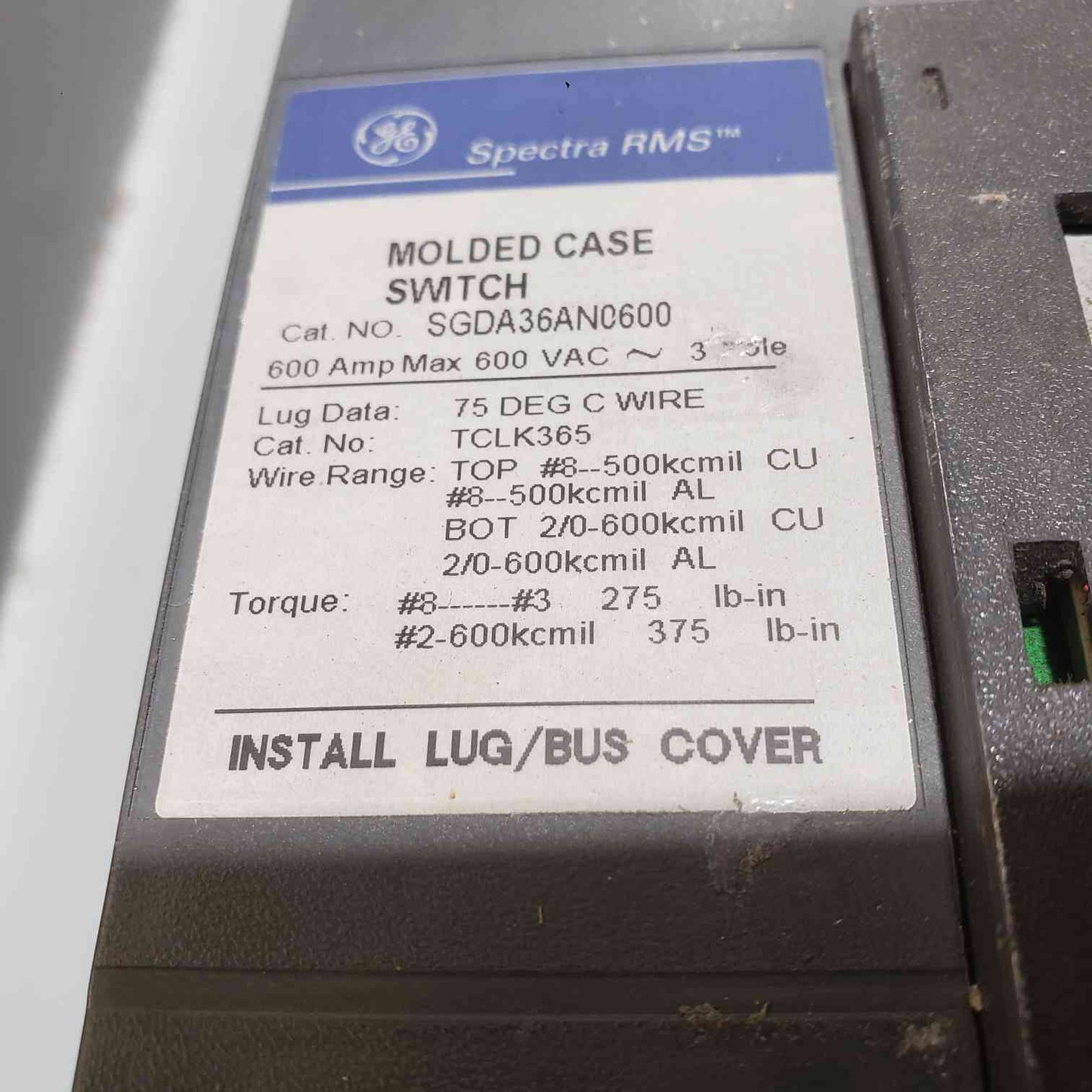 GE 600A 600V Indoor Circuit Breaker Enclosure SGDA36AN0600 (SKU: 112542)