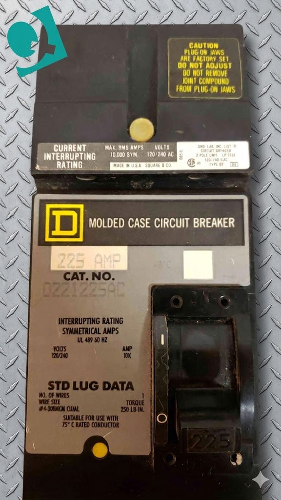 Square D 225 Amp Breaker Q221225AC I-Line Lug to Bus (SKU: 1977AA)