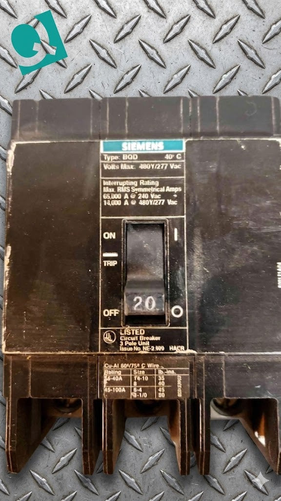 Siemens 20 Amp BQD 3 Pole Breaker NE2999 (SKU: 2518AA)(2518AA)
