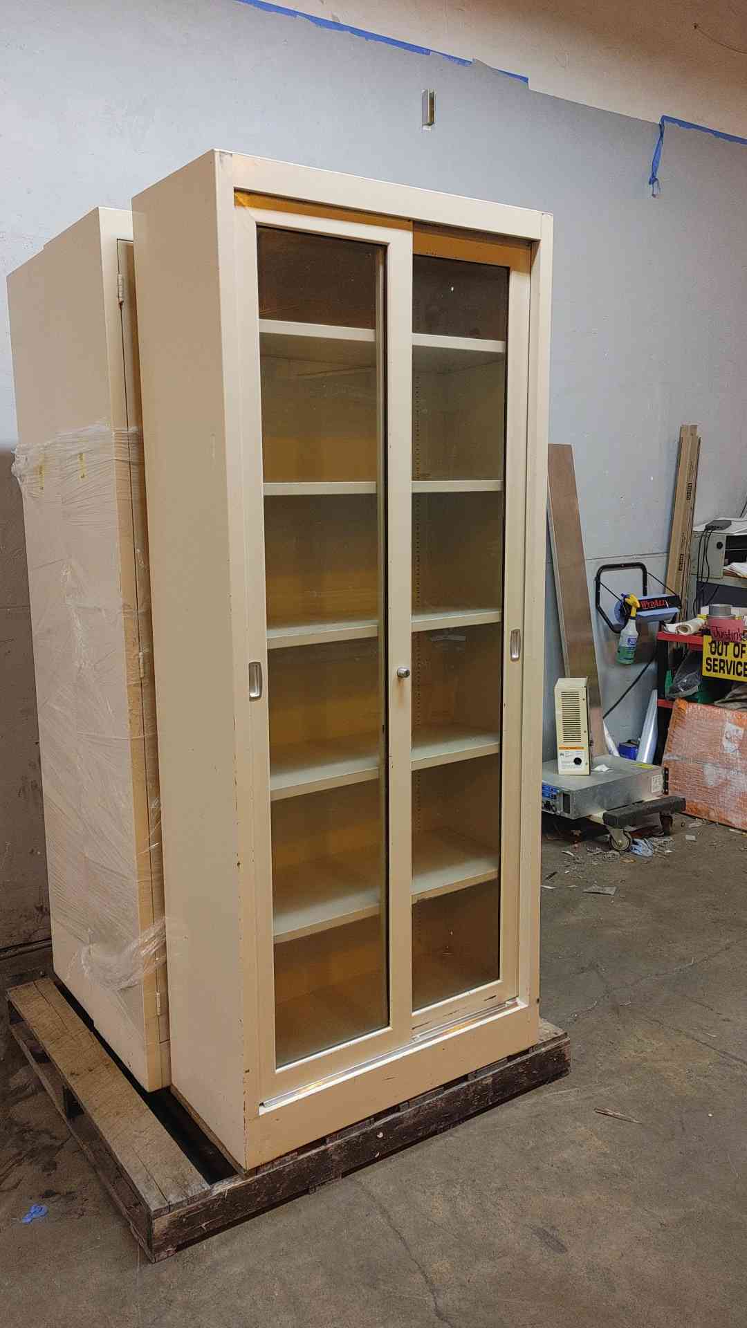 7ft Heavy-Duty Industrial Laboratory Casework Cabinet - Sliding Glass Doors