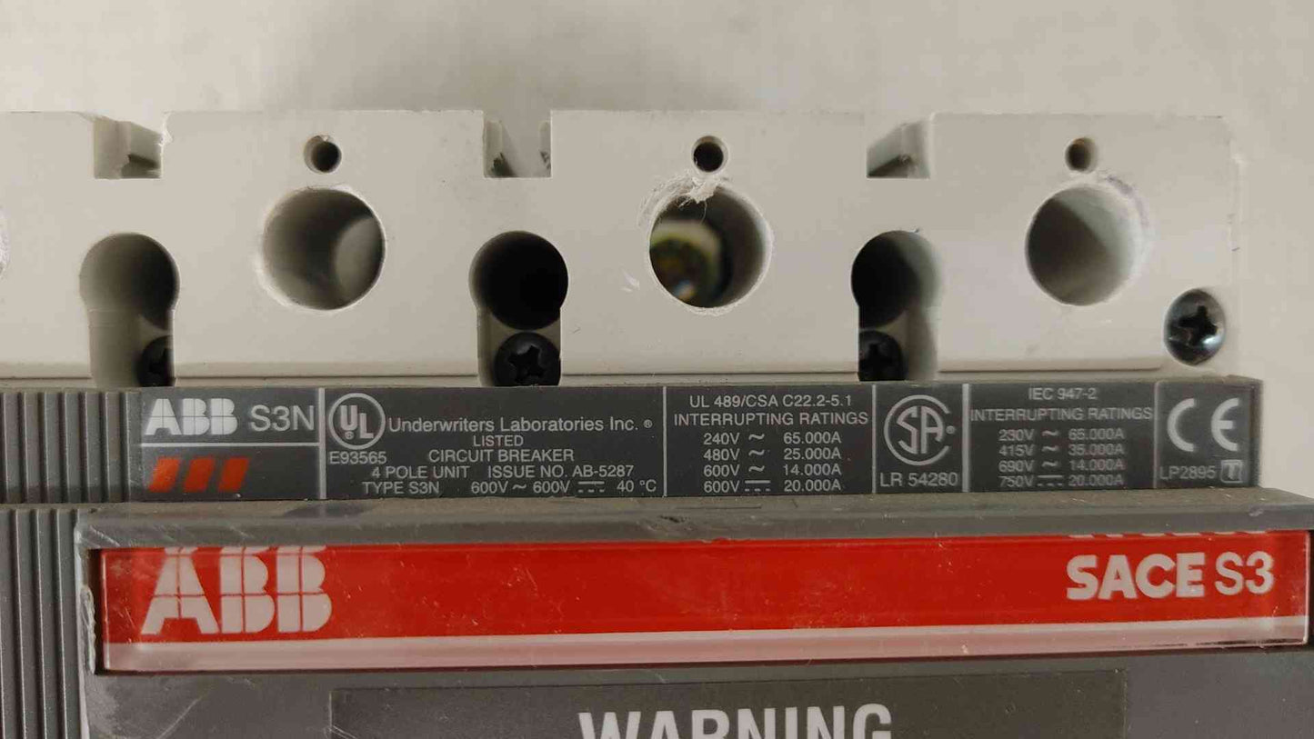 ABB Sace S3 150A 4 Pole Circuit Breaker 600VAC 600VDC 0M-2503(104744)