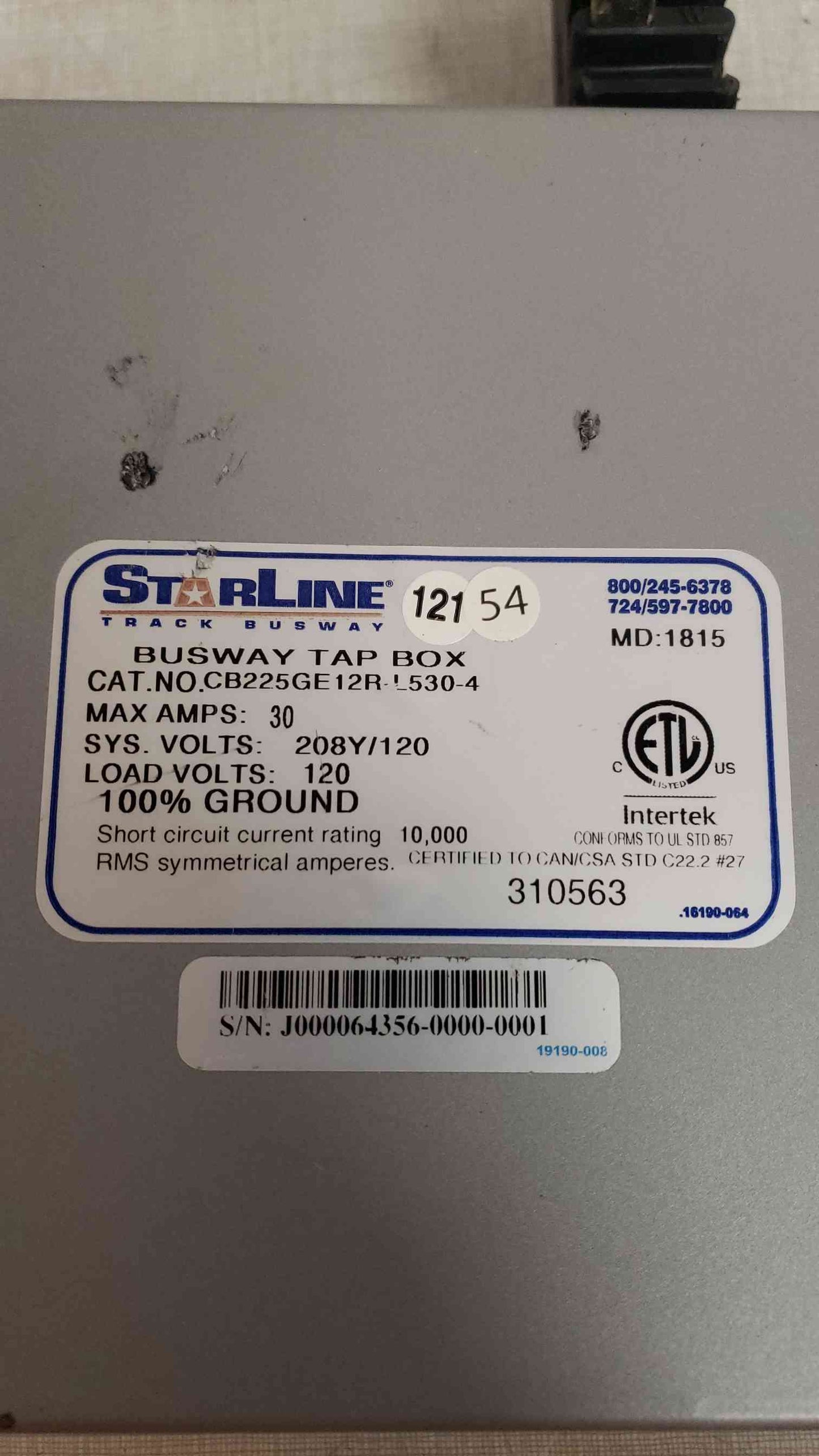 Starline 30A 208Y/120 Busway Tap Box CB225GE12R-L530-4 (SKU: 108166)