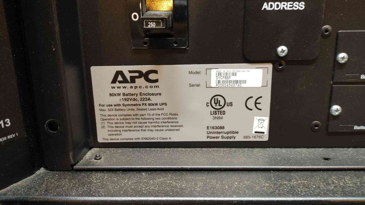 APC Symmetra Battery Cabinet 80KW 192VDC 233A SYCF8BF