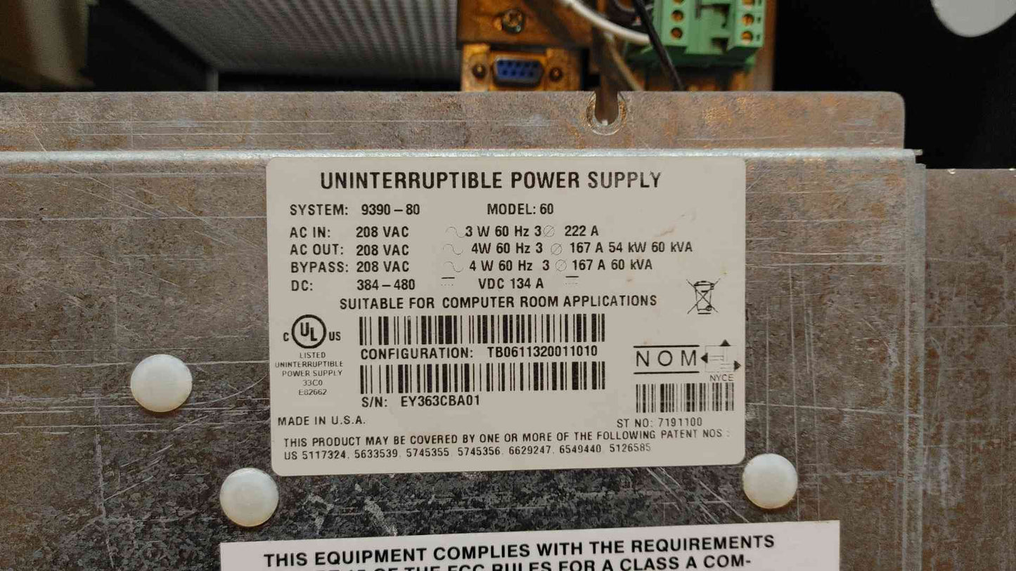 Eaton Powerware 9390-80 UPS 60KVA 208V (SKU: 108202)