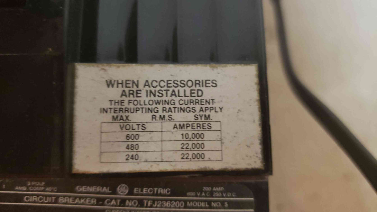 GE 200A 600VAC 3 Pole Breaker TFJ236200 (SKU: 108465)