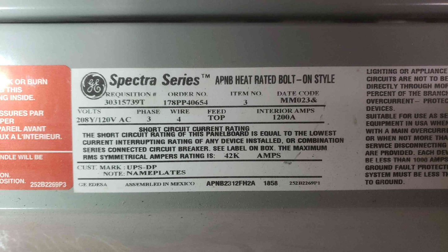 GE Spectra Series 1200A 3PH 4W 208Y/120VAC Panelboard 7 Breaker (SKU: 109563)